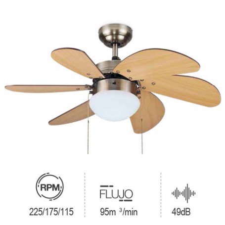 6 blades ceiling fan with light wood has 55W GSC Evolution
