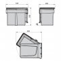 Recycling bin 15L furniture door opening fixing anthracite gray Emuca