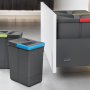Recycling bins 15L + 15L + 7L 7L + + base 900mm kitchen unit anthracite gray Emuca