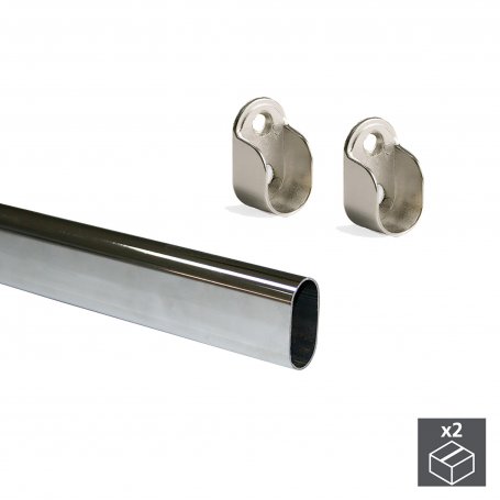 Set of 2 closet rods chromed steel oval 30x15mm 950mm Emuca
