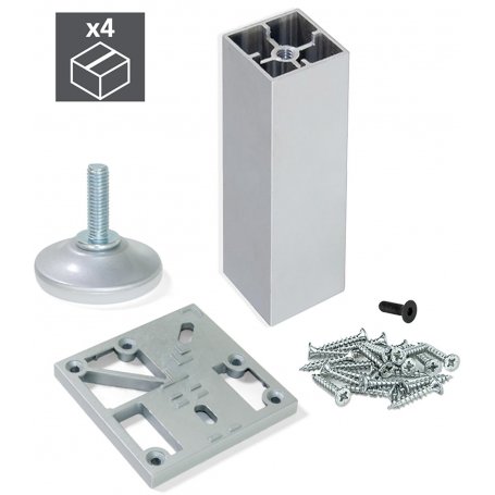 Kit 4 for furniture adjustable leveling feet square 150-160mm anodized matt aluminum Emuca