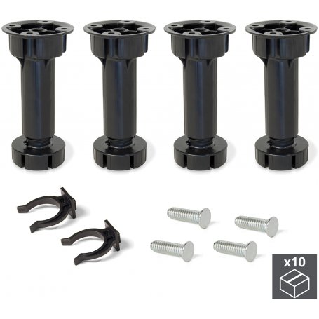 10 sets of four adjustable feet based preassembled for adjustable furniture black plastic 148-165mm Emuca