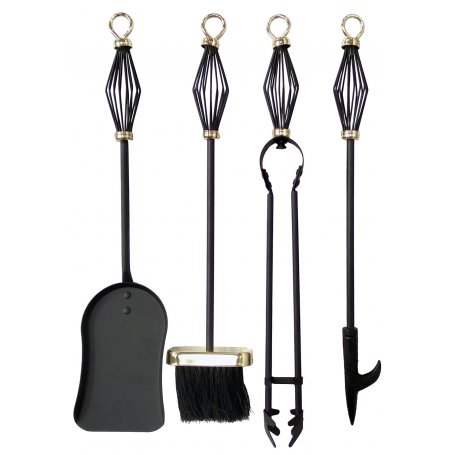 Set of 4 fireplace utensils black gold Maiol