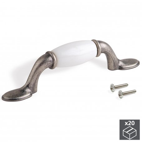 Lot 20 handles for furniture interaxis 76mm ceramic zamak and old silver Emuca