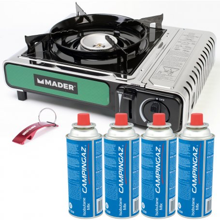 Portable gas stove to 2.2kW + 4 Mader gas cartridges 220g Campingaz