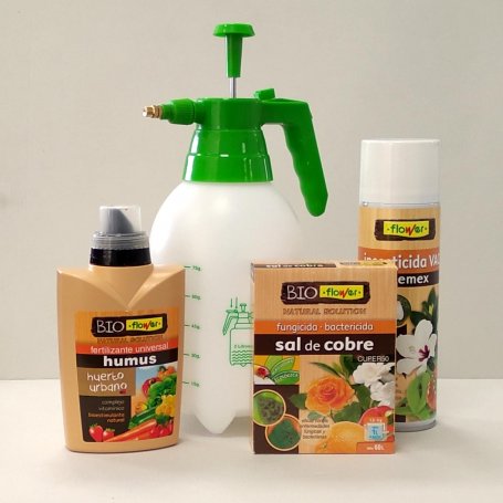 Kit pressure sprayer 2L + Insecticide Fungicide Natural spray 500ml Biological Fertilizer liquid 6x15g + 500ml
