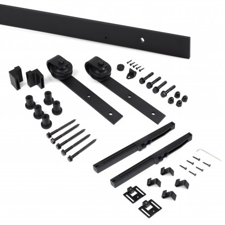 Barn doors hanging system for wooden sliding soft closing black steel 60Kg Emuca