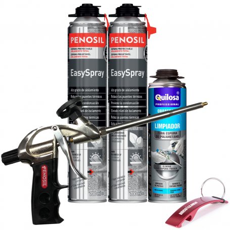 Kit pistola Gun Foam C1 + 2 cartuchos espuma proyectable Penosil EasySpray 700ml + limpiador de espuma fresca 500ml