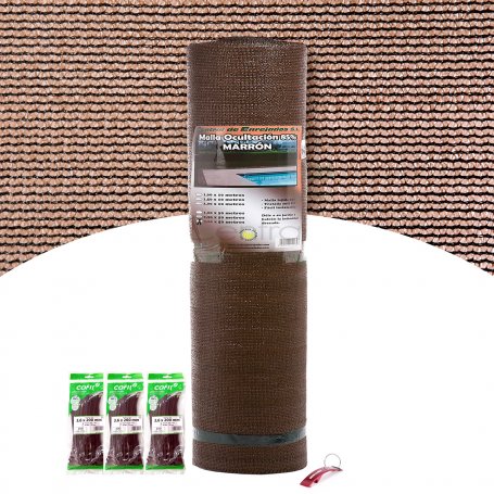 Extra mesh brown concealment 2x50m Central de Enrejados + 300 flanges nylon green 200x3,6mm