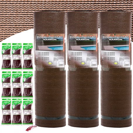 Extra brown mesh rolls 2x50m concealment 3 Central de Enrejados + 900 nylon flanges green 200x3,6mm