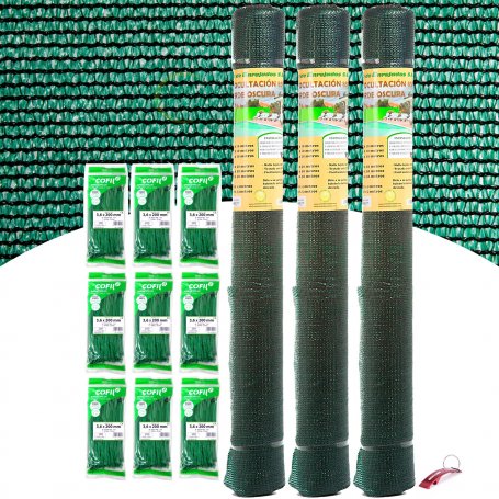 Extra green mesh rolls 1,5x50m concealment 3 Central de Enrejados + 900 nylon flanges green 200x3,6mm