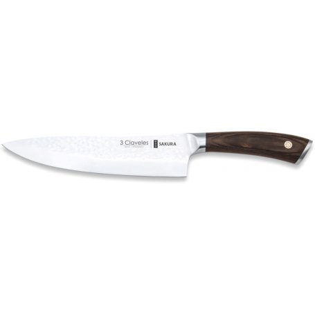 Stainless steel kitchen knife 20cm Pakka wood handle forged Hammered 3 Claveles