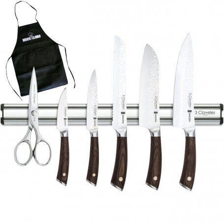 Set of 5 knives series kitchen scissors Sakura 3 + 8 "+ magnetic stand 45cm 3 Claveles