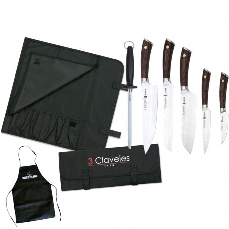 Set 5 knives Sakura series chaira 20cm + 3 + 6 parts portachuchillos bag 3 Claveles