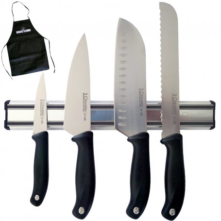 Set of 4 knives with magnetic support Evo 30cm 3 Claveles