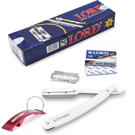 Barber knife 20cm white 3 Claveles + 200 blades Lord