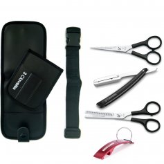 In September barber scissors case + 2 edge microdentado Relax 6 "cutting and carving knife barber 20cm + 3 Claveles