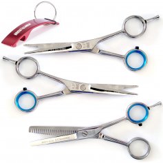 Pack 3 Skool Barber scissors 5.5 "+ microdentado soft-edged blade + sculpting 3 Claveles