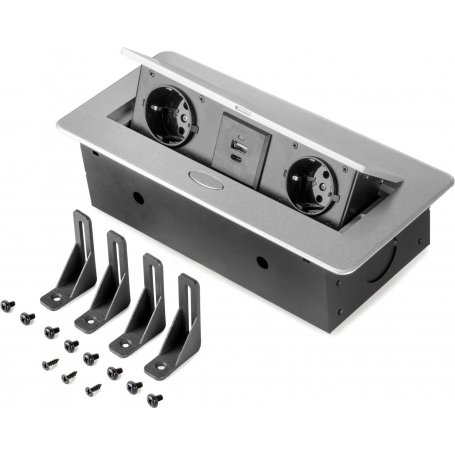 Lite power strip Atom desktop 2 sockets + 1 USB EU 1 USB A + C 265x120mm metallic gray Emuca