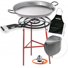 Kit paella pan 600mm + paella pan 70cm + reinforced legs + windscreen Vaello La Valenciana + regulator and gas hose