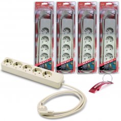 Pack of 4 multiple bases with 5 TT Lateral sockets 16A 250V cable 1,5m Famatel