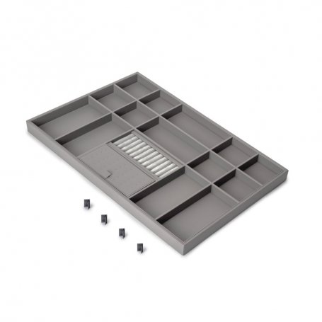Cajón organizador para armarios Quartz, 640mm (M80), Piel ecológica y madera, Titanio - Emuca