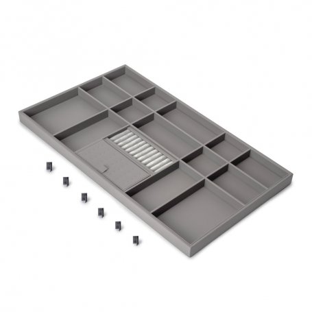 Cajón organizador para armarios Quartz, 740mm (M90), Piel ecológica y madera, Titanio - Emuca