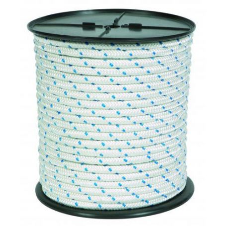 Nylon braided 8mm halyard white / blue 10mts HCS
