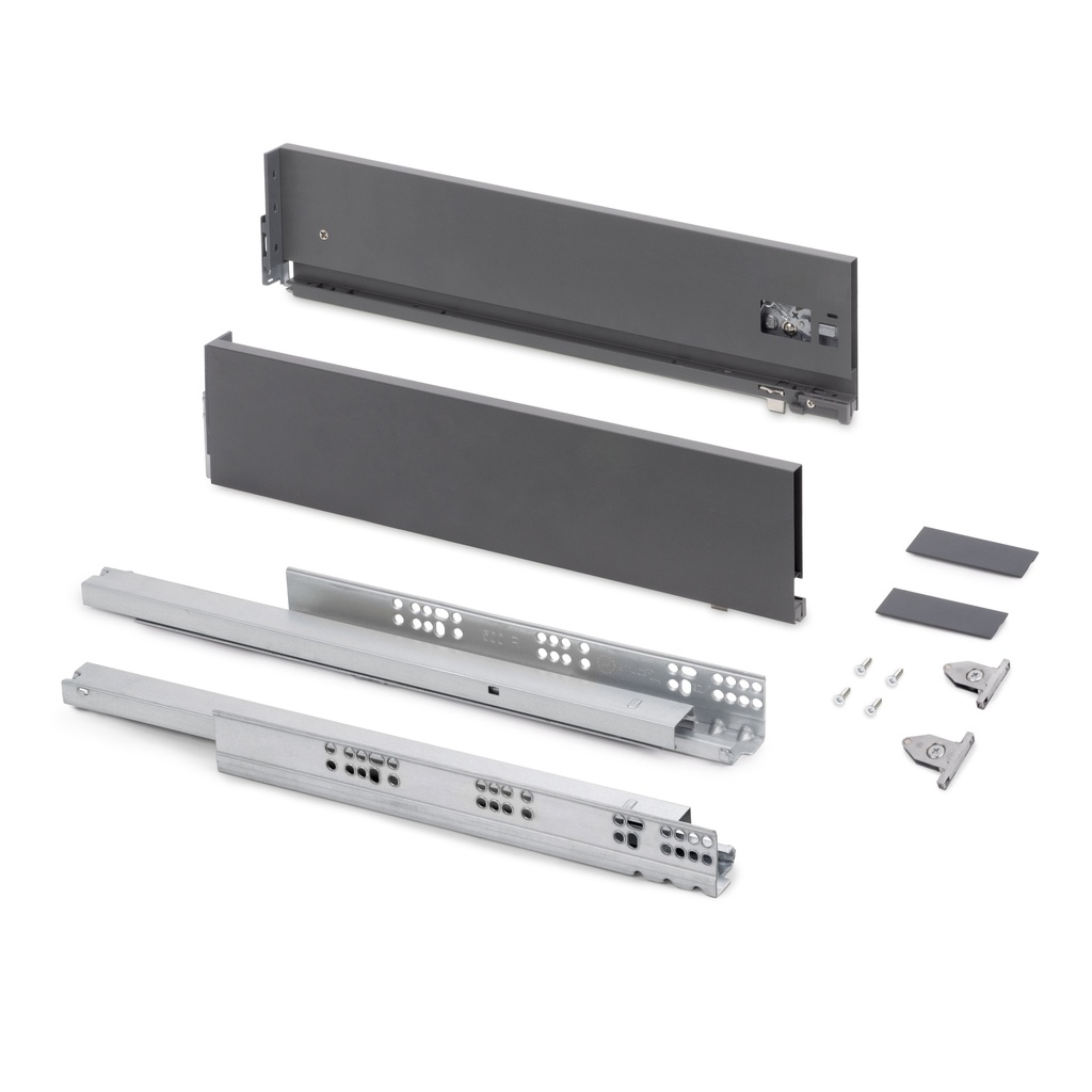 Cajón exterior Vertex con regulación 3D de altura 131mm, 40kg, profundidad 500mm, Acero, Gris antracita - Emuca