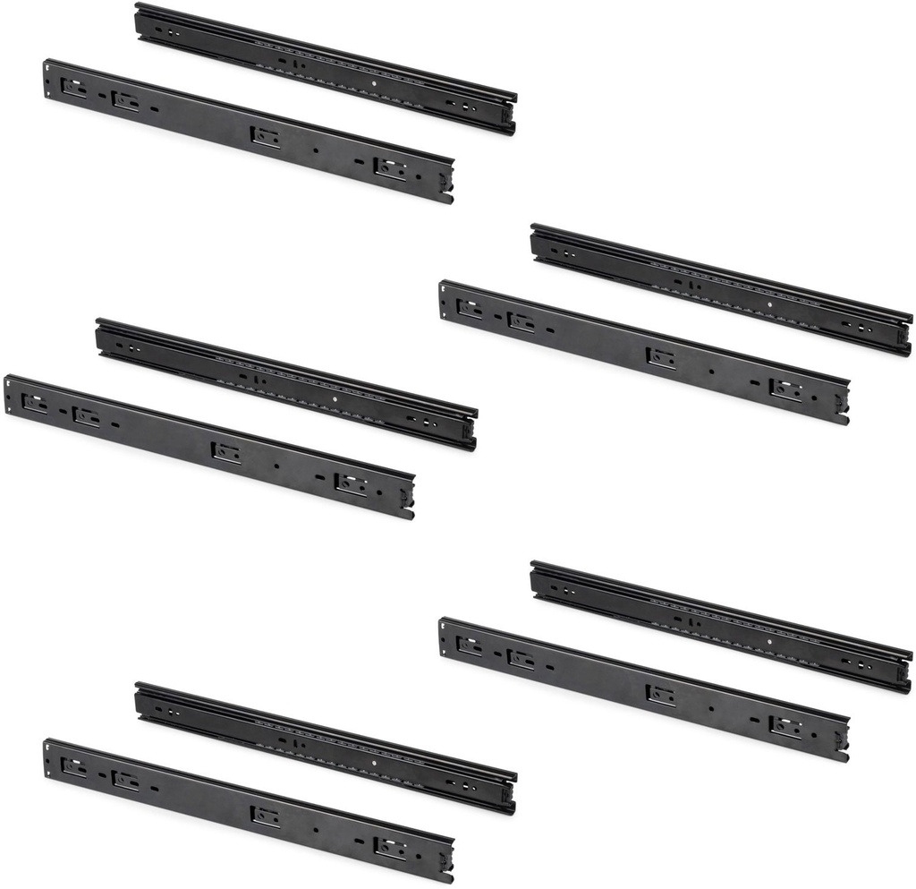 5 jeux de guides à billes pour tiroirs 45x600mm extraction totale noir Emuca