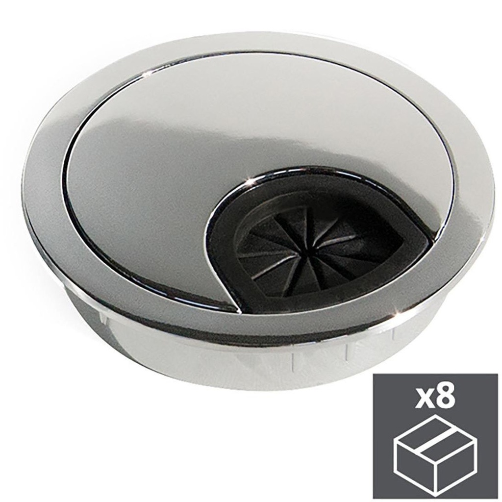 Lot 8 grommet caps Ø60mm Circular Recessed chromed zamak Emuca