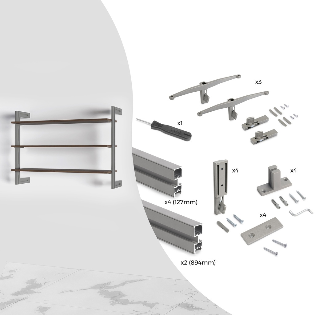 Kit Estructura Modular Zero con Herrajes para Fijación a Pared Aluminio Gris - Emuca