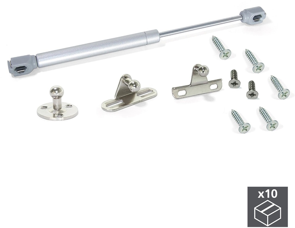 Lot 10 gas springs force 8kg liftable door travel 80mm hooks metallic gray Emuca