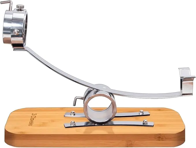 Soporte Jamonero Basculante 360º con Cabezal Giratorio 3 Claveles, Base Giratoria de Madera y Herrajes de Metal