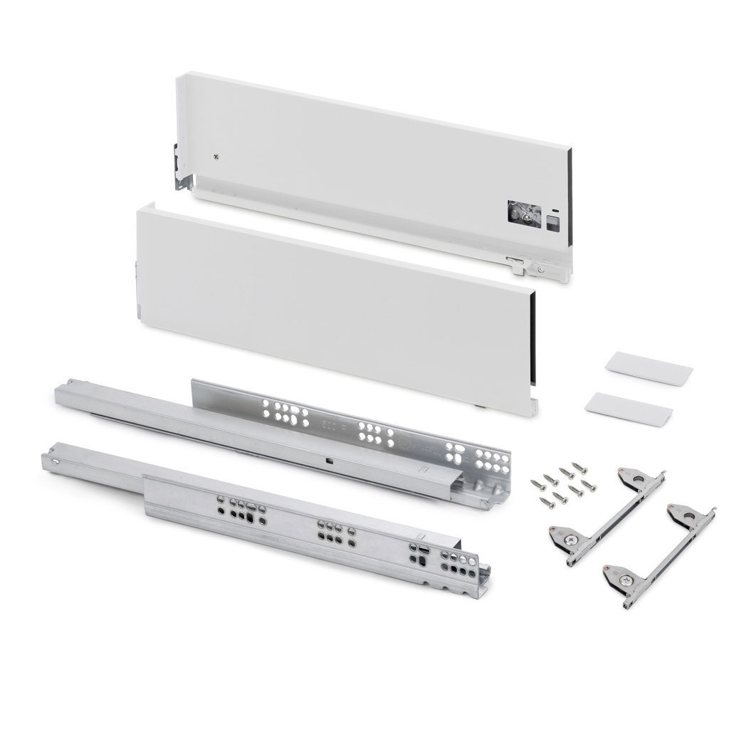 Cajón exterior Vertex con regulación 3D de altura 178mm, 40kg, profundidad 400mm, Acero, Pintado blanco - Emuca