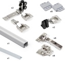 Twofold system for two sliding doors and folding hanging timber bottom guider anodized aluminum Emuca